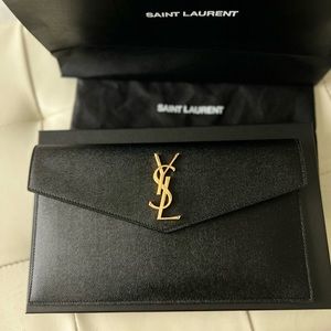 YSL Black Leather Uptown Pouch